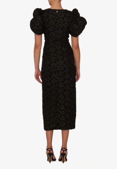 Shop Rotate Birger Christensen 3d Floral Jacquard Midi Dress In Black