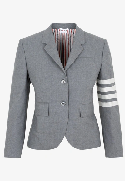 Thom Browne Four-bar Stripe Wool Cropped Single Breasted Blazer In Grey