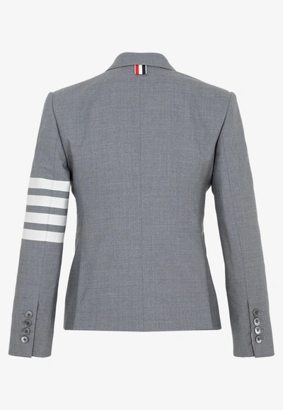 Thom Browne Four-bar Stripe Wool Cropped Single Breasted Blazer In Grey
