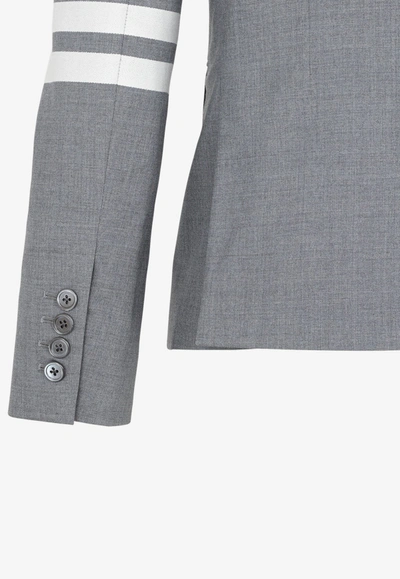 Thom Browne Four-bar Stripe Wool Cropped Single Breasted Blazer In Grey