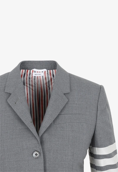 Thom Browne Four-bar Stripe Wool Cropped Single Breasted Blazer In Grey