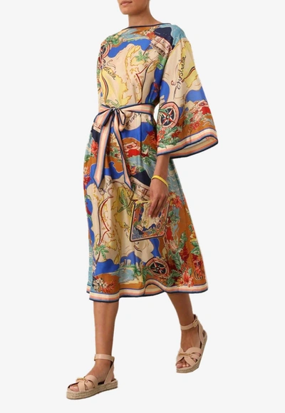 Shop Zimmermann Alight Silk Midi Dress In Multicolor