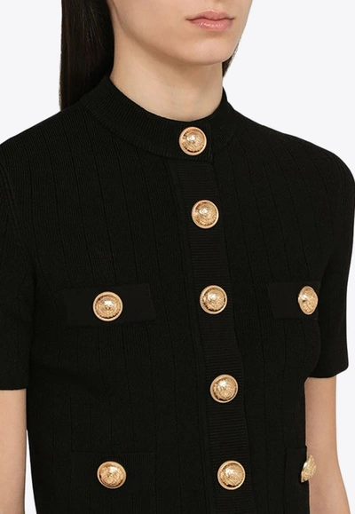 Shop Balmain Button-embellished Crewneck Sweater In Black