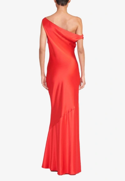 Shop Staud Ashanti One-shoulder Satin Maxi Dress In Red