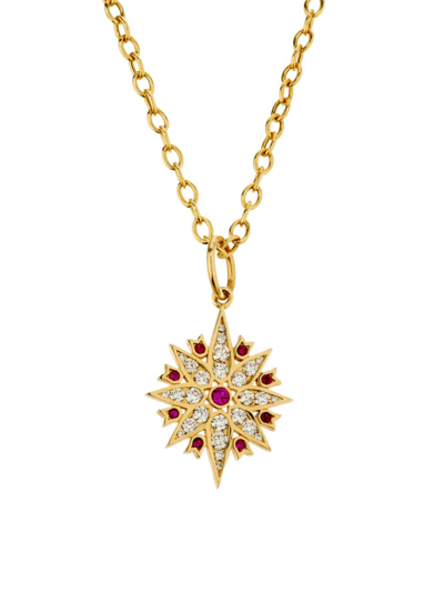 Shop Syna Women's Mogul Taara 18k Yellow Gold, Ruby & 0.5 Tcw Diamond Pendant Necklace