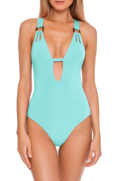 Shop Becca Color Code Plunge One-piece Swimsuit In Iced Aqua