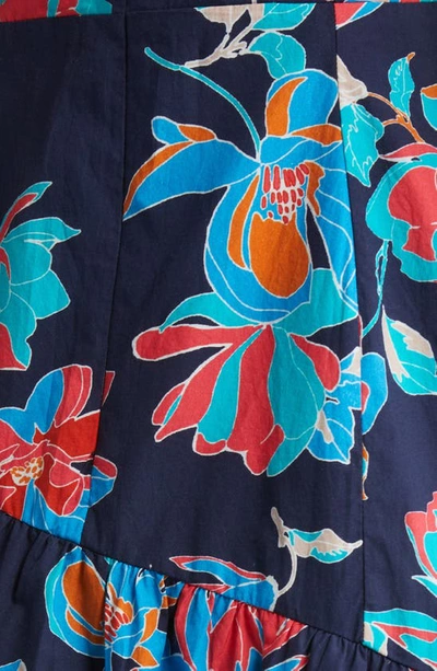Shop Du Paradis Floral Asymmetric Hem Cotton Midi Dress In Summer Night