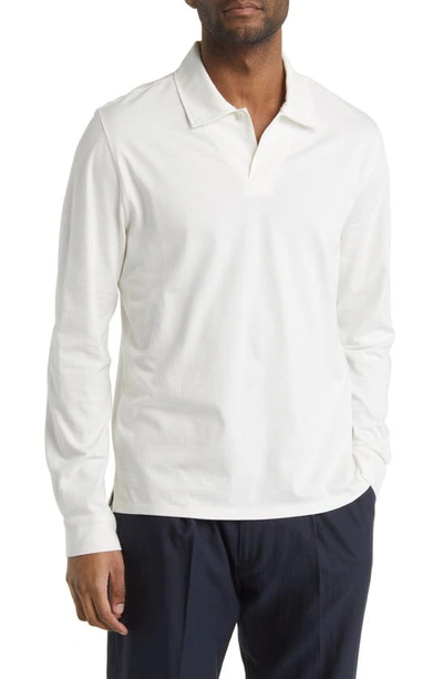 Shop Vince Long Sleeve Heavyweight Pima Cotton Polo In Off White