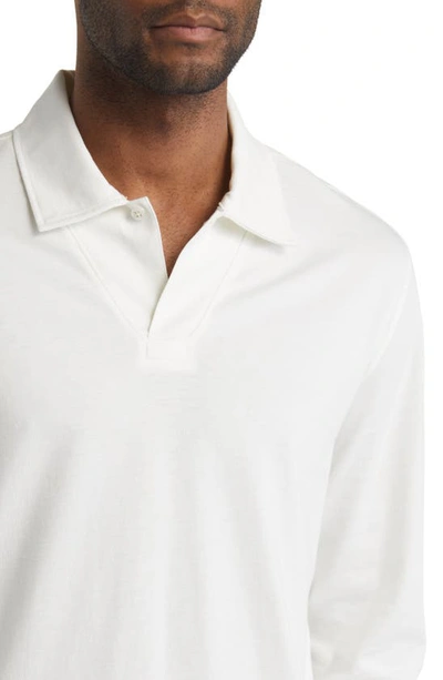 Shop Vince Long Sleeve Heavyweight Pima Cotton Polo In Off White