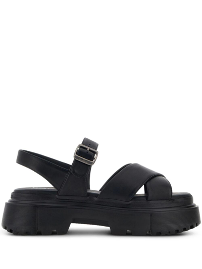 Shop Hogan Crossover-straps Flat Sandals In Black