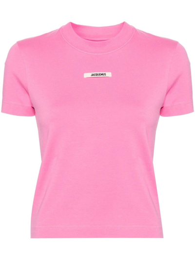 Shop Jacquemus Grosgrain Logo T-shirt In Pink & Purple