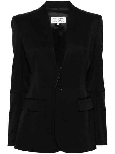 Shop Mm6 Maison Margiela Single-breasted Blazer With Contrasting Stitching In Black