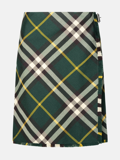 Shop Burberry Green Wool Skirt