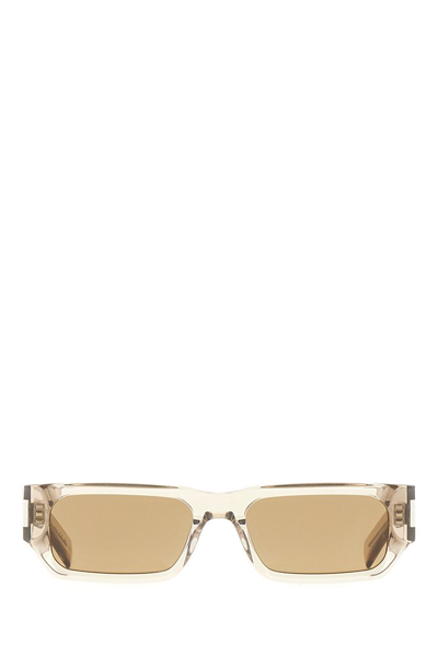 Shop Saint Laurent Eyewear Rectangular Frame Sunglasses In Beige