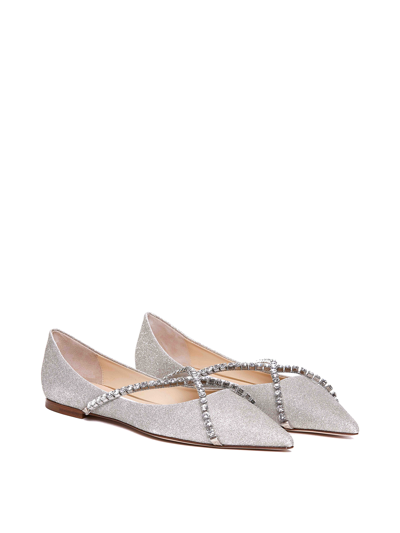 Jimmy Choo Crystal Embellished Glitter Pointy-toe Ballet Flats In Silver