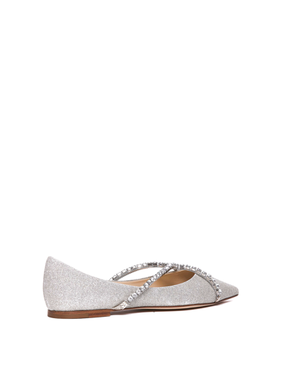 Jimmy Choo Crystal Embellished Glitter Pointy-toe Ballet Flats In Silver