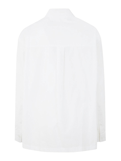 Alexander Wang Button Up Boyfriend Shirt In Compact Cotton With Apple Logo Patch In White