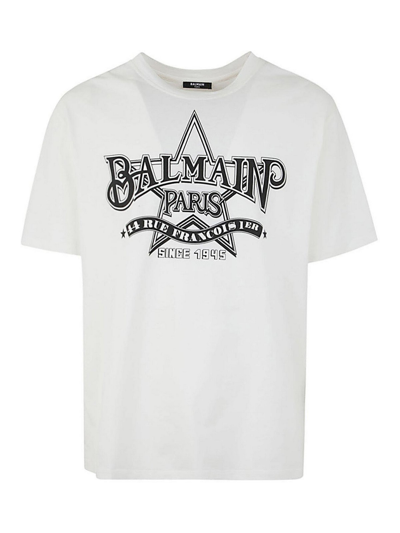 Shop Balmain Star Print T-shirt Straight Fit In Blanco
