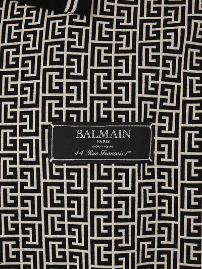 Shop Balmain Monogram Jacquard Zipped Polo In White