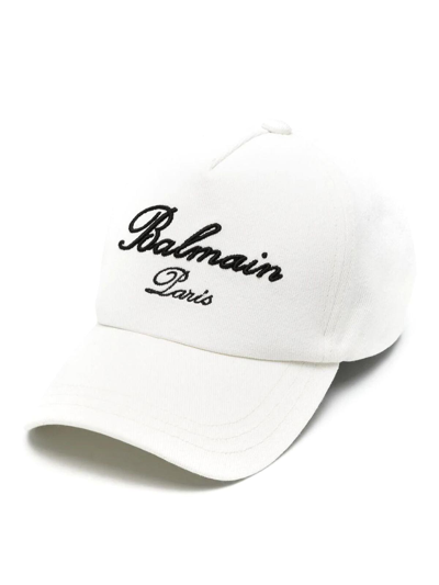 Shop Balmain Signature Cotton Cap In White