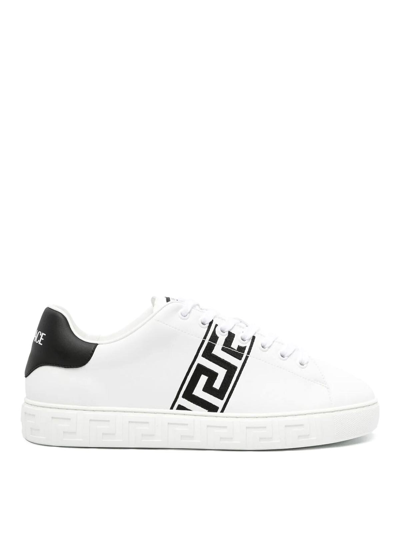 Shop Versace Calfskin Sneakers In Blanco