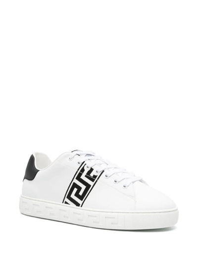 Versace White White Black Greca Embroidered Sneakers In Blanco
