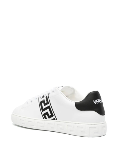 Versace White White Black Greca Embroidered Sneakers In Blanco