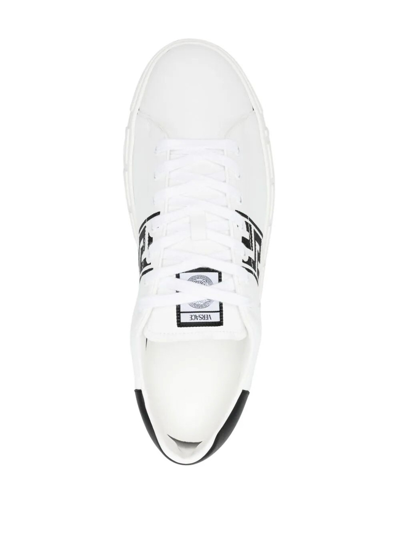 Shop Versace Calfskin Sneakers In Blanco