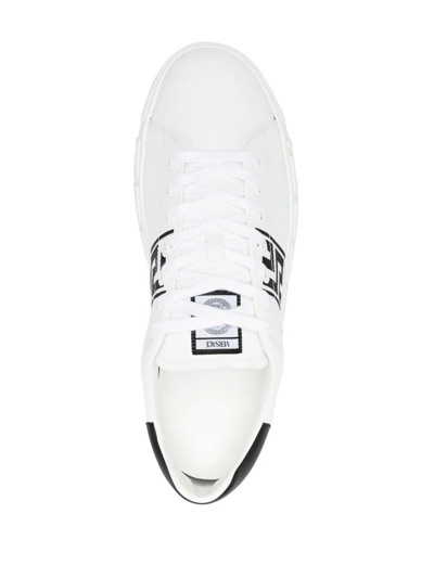 Versace White White Black Greca Embroidered Sneakers In Blanco