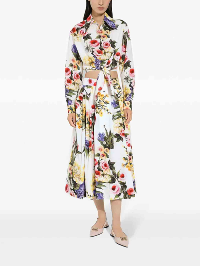 Shop Dolce & Gabbana Floral Print Skirt In White