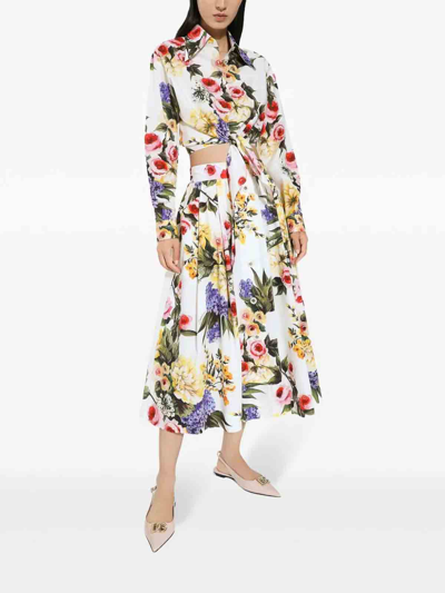 Shop Dolce & Gabbana Floral Print Skirt In White