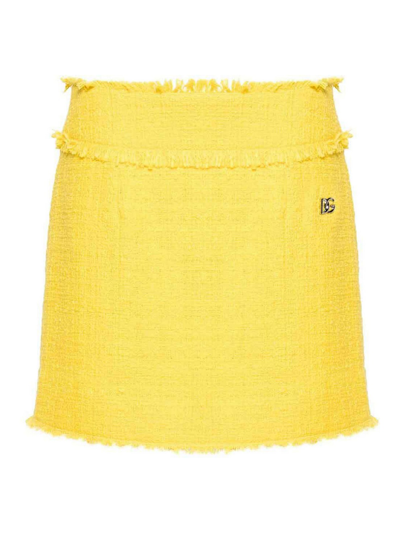 Shop Dolce & Gabbana Tweed Skirt In Yellow