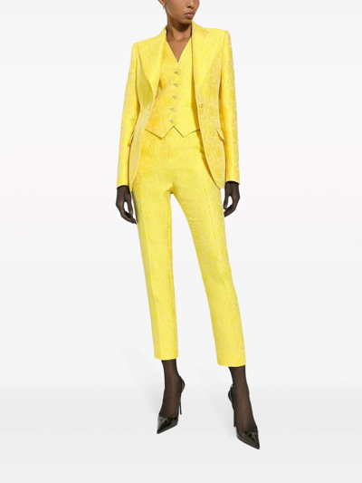 Shop Dolce & Gabbana Brocade Trousers In Yellow