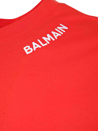 Shop Balmain Embroidery Collar T-shirt In Red