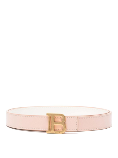 Shop Balmain Reversible Calfskin 2cm Belt In Pink