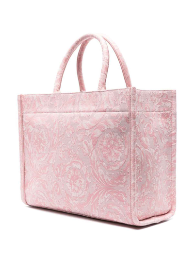 Shop Versace Large Tote Embroidery Jacquard In Pink