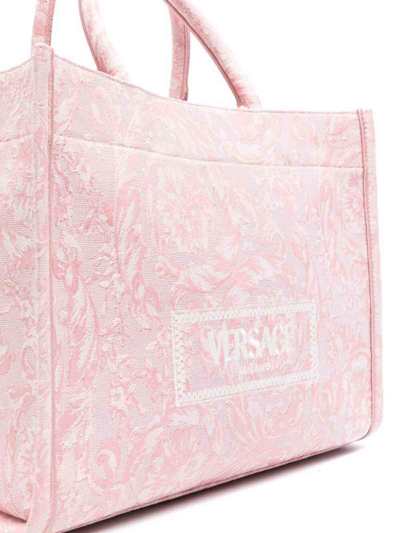 Shop Versace Large Tote Embroidery Jacquard In Pink