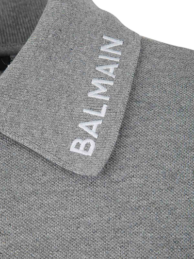 Shop Balmain Stitch Collar Polo In Grey