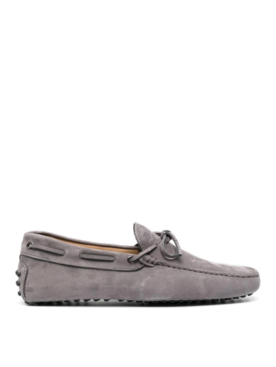 Shop Tod's Nabuk Loafers In Grey