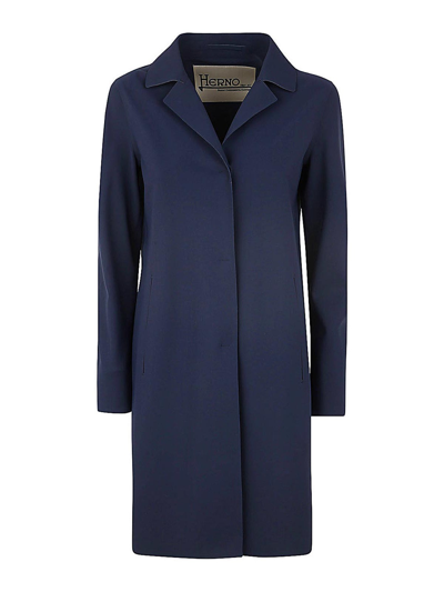 Herno Blue Coat With Concealed Closure And Collar In Stretch Polyamide Woman In Blue