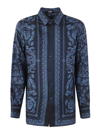 Shop Versace Barocco Print Shirt In Azul