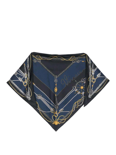 Shop Versace Triangle Stole With Nautical Print In Blue