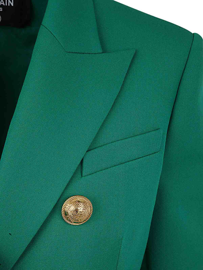 Shop Balmain Six Button Jacket In Green