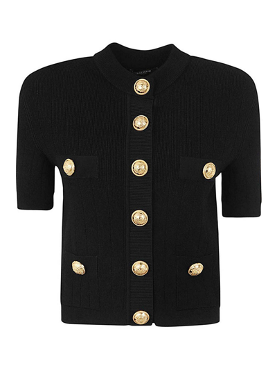 Shop Balmain Buttoned Knit Short Cardigan In Black