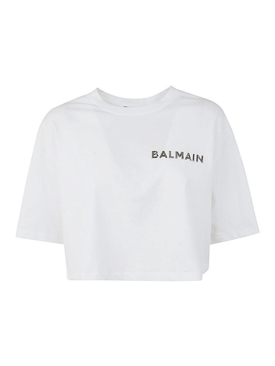 Shop Balmain Laminated Cropped T-shirt In Negro