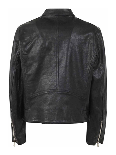 Shop Balmain Zipped Calfskin Biker Jacket In Black