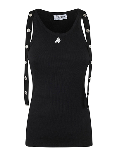 Attico Ribbed Knit Cotton Tank Top In Negro