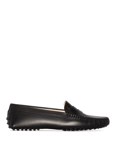 Tod's Smooth Leather Penny Strap Loafers In Negro