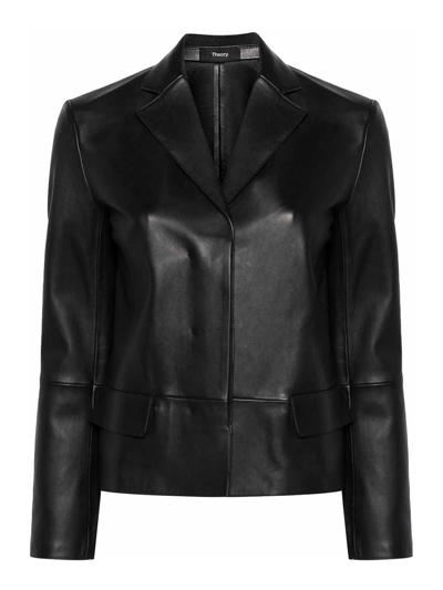 Shop Theory Leather Jacket In Black