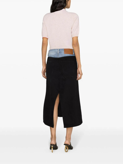 Shop Victoria Beckham Patched Denim Skirt In Contrast Wash In Negro